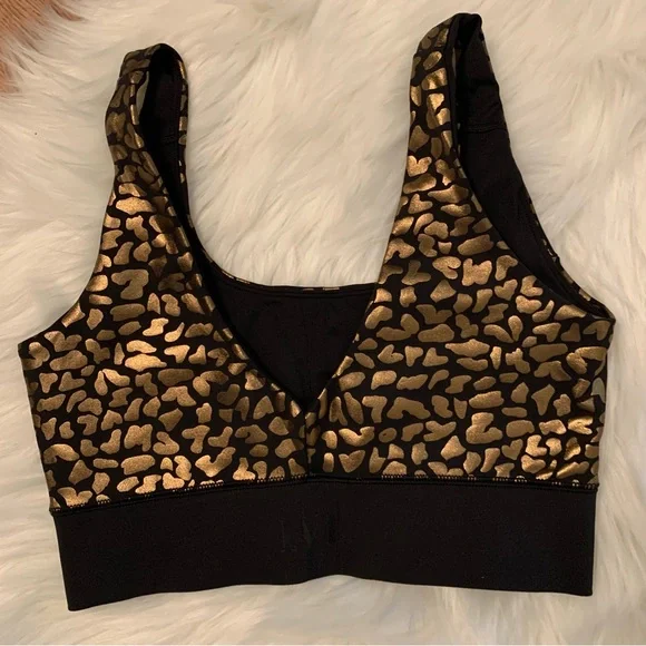IVL Collective Gold Black Metallic Cheetah Chi Chi Foil Sportbra Sz 8 Activewear - Picture 2 of 9